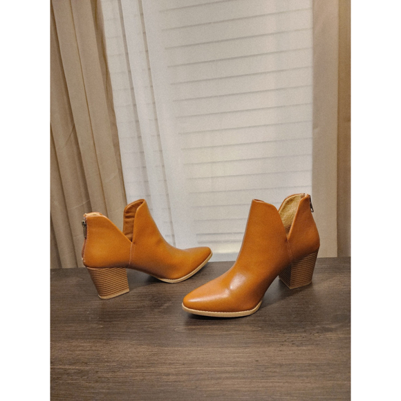 Sun + Stone Modern Western Block Heel Booties Boots 7.5 M Cognac BROWN - Picture 9 of 13